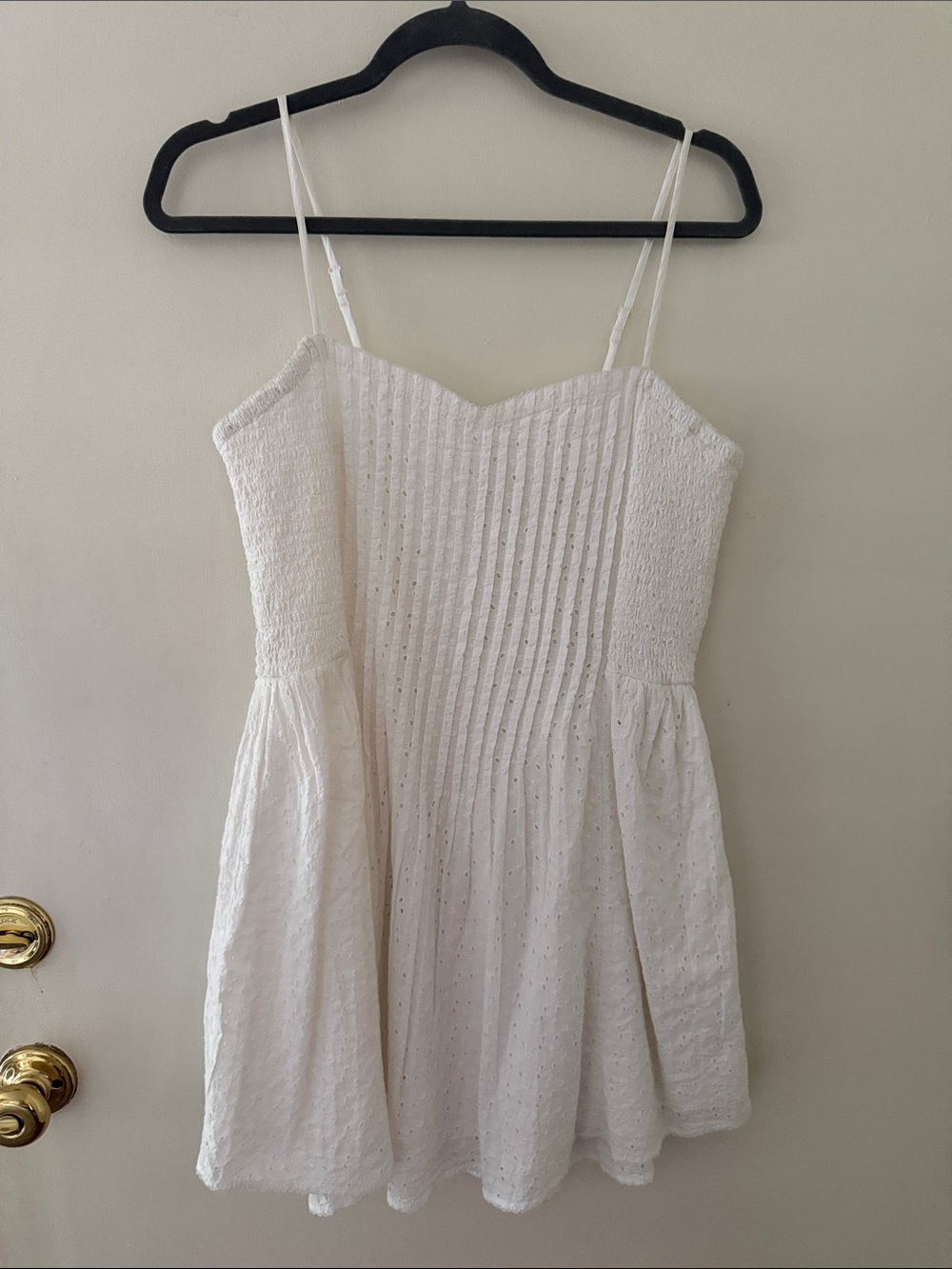 aerie White Eyelet Smocked Mini Dress